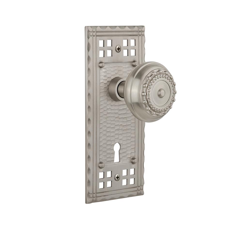 Nostalgic Warehouse CRAMEA Mortise Craftsman Plate with Meadows Knob and Keyhole in Satin Nickel